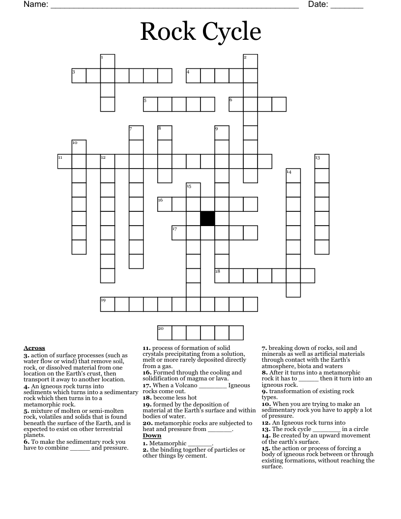 Rock Cycle Crossword