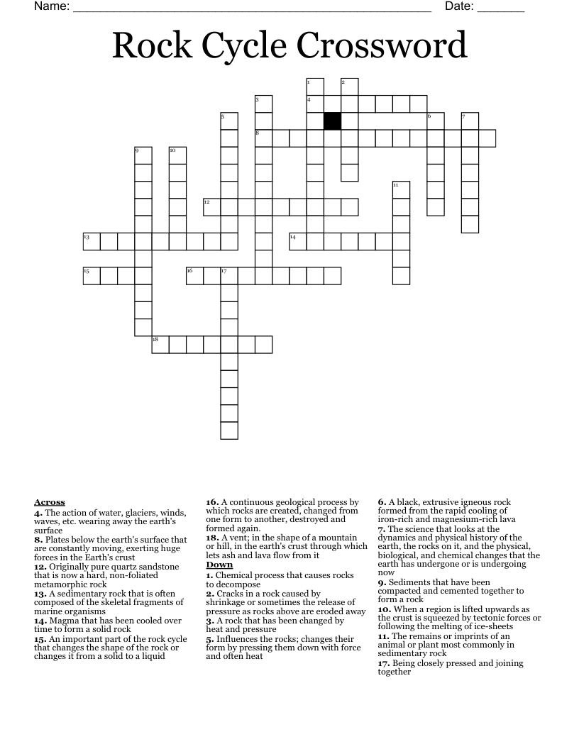 Rock Cycle Crossword
