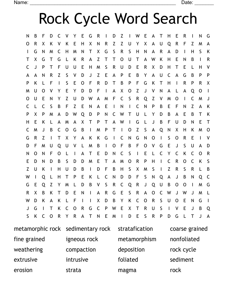 Rock Cycle Word Search