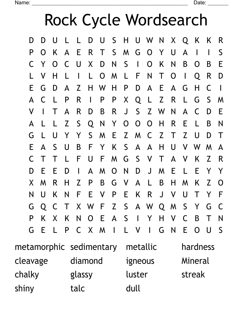Rock Cycle Wordsearch