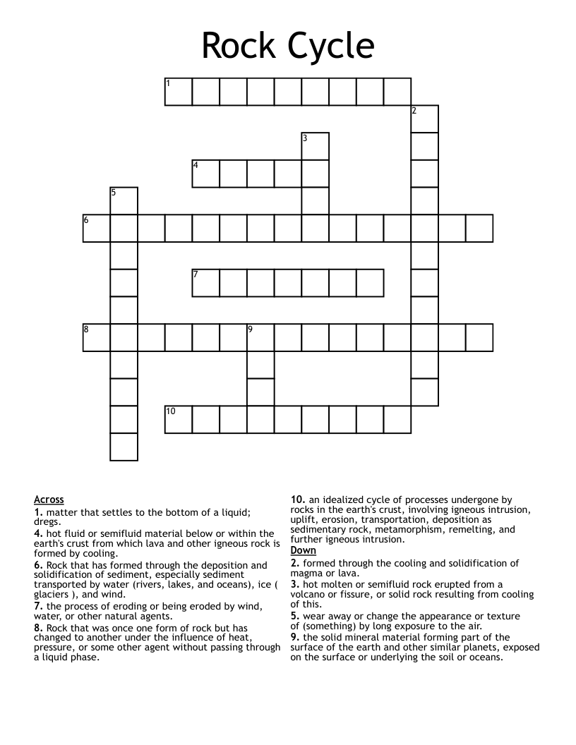 Rock Cycle  Crossword