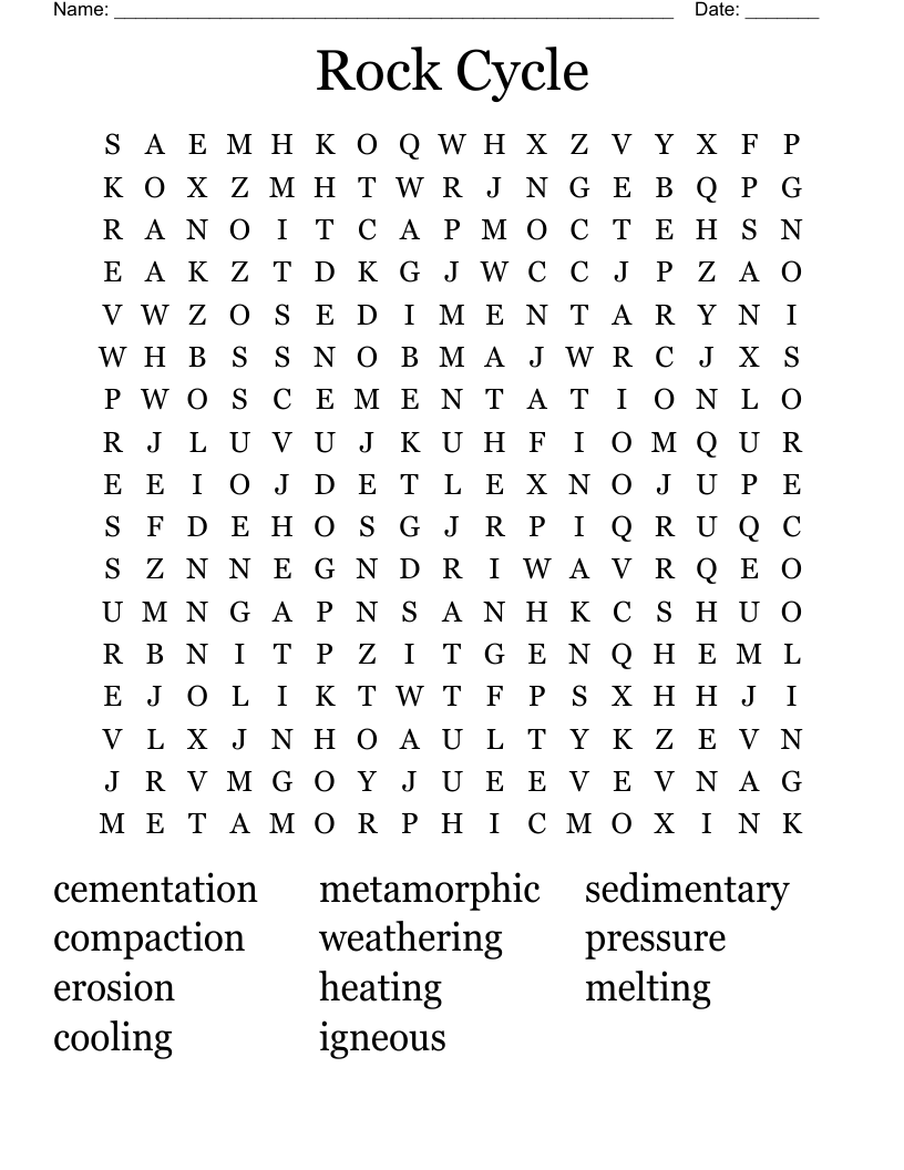 Rock Cycle  Word Search