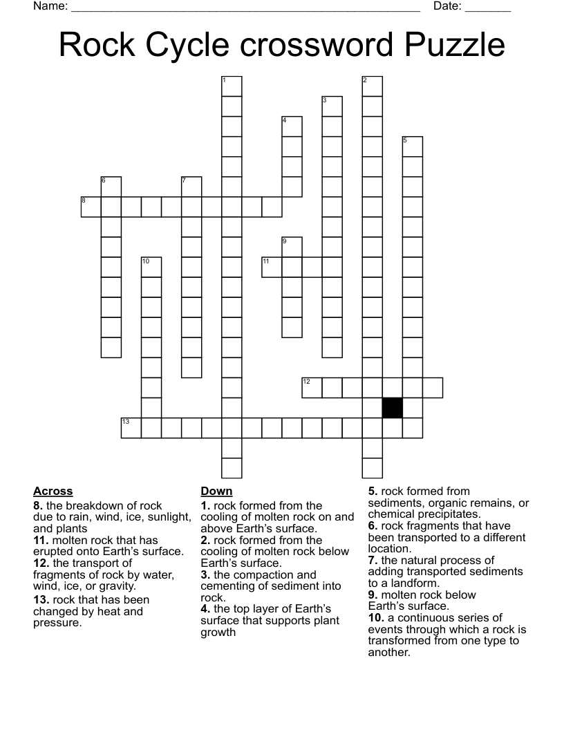 Rock Cycle crossword Puzzle