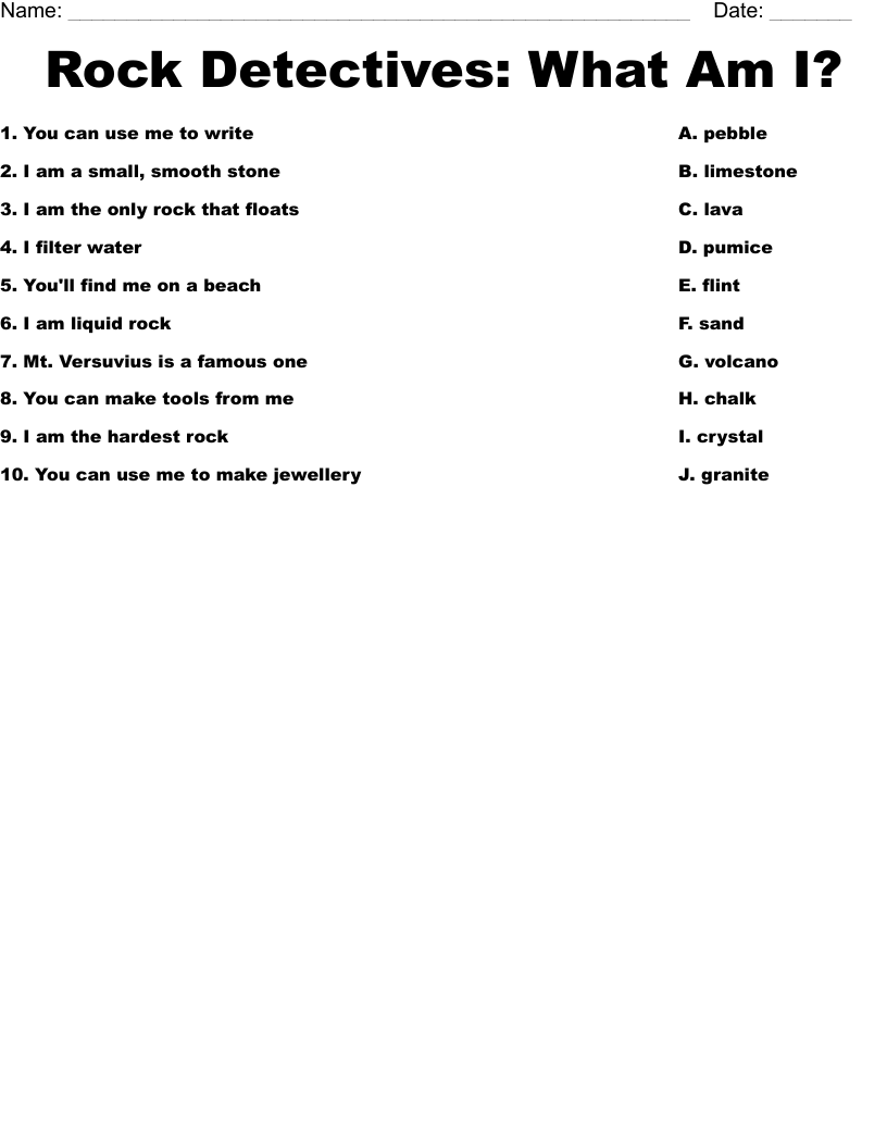 Rock Detectives: What Am I? Worksheet
