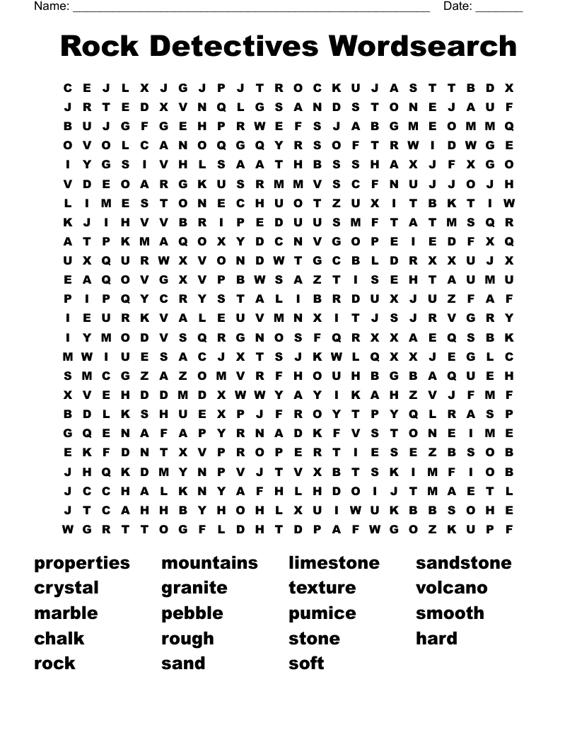 Rock Detectives Wordsearch