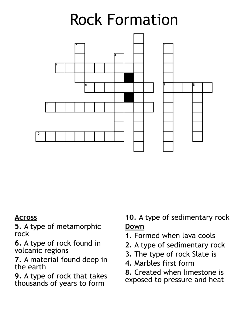 Rock Formation Crossword