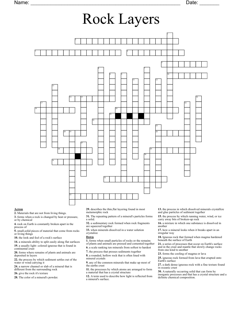 Rock Layers  Crossword