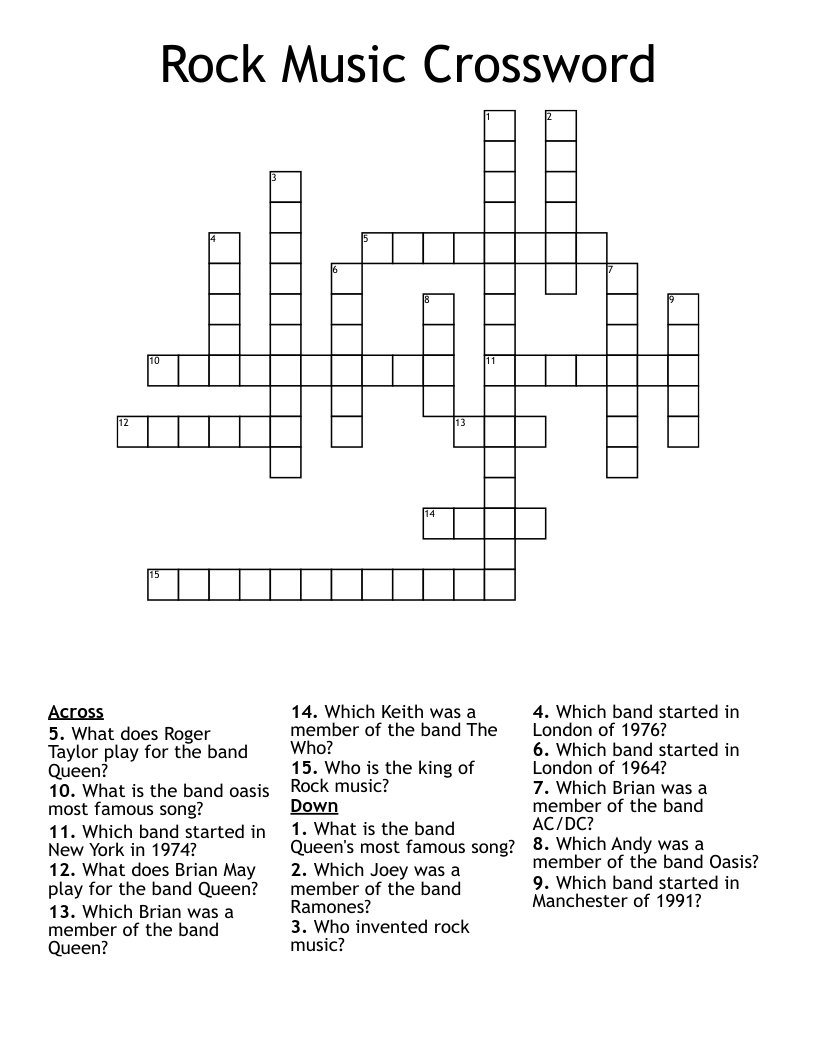Rock Music Crossword