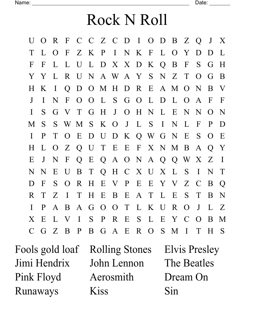 Rock N Roll Word Search