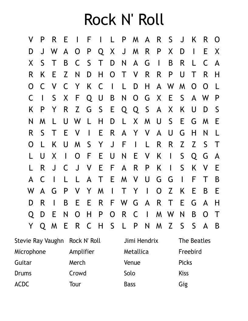 Rock N' Roll Word Search