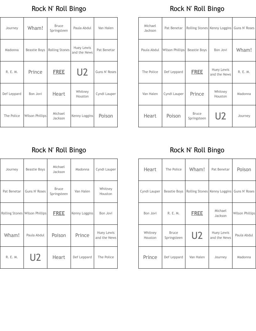 Rock N' Roll Bingo