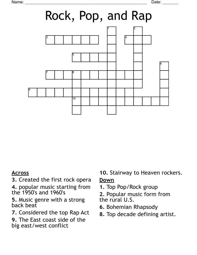 Rock, Pop, and Rap Crossword