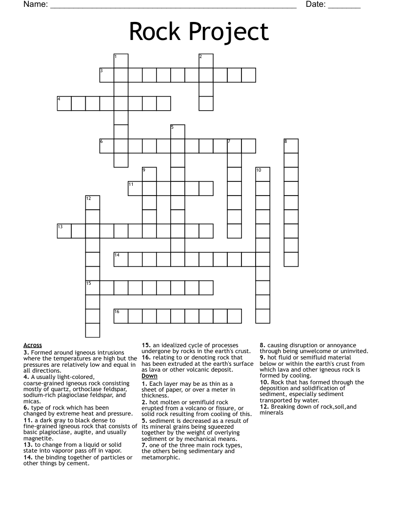 Rock Project Crossword