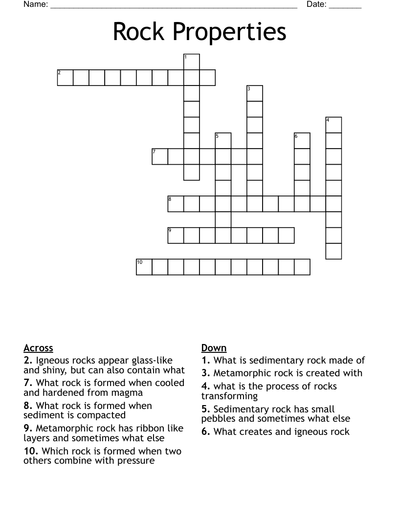 Rock Properties Crossword