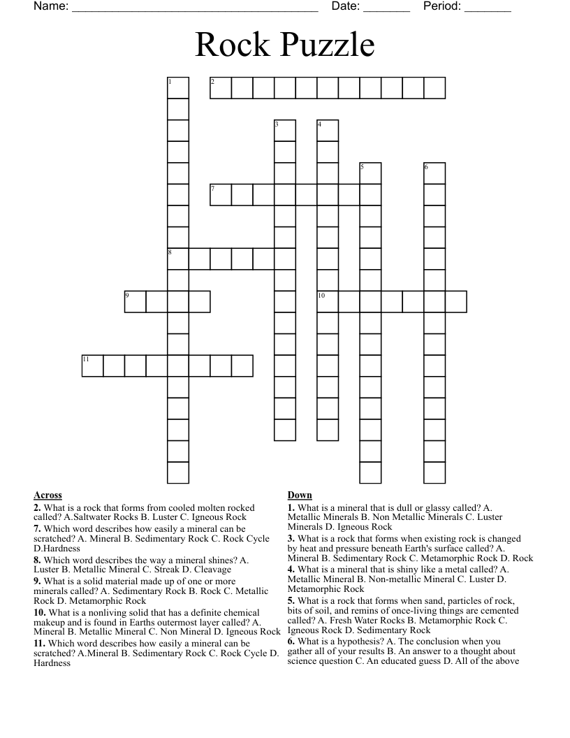 Rock Puzzle Crossword