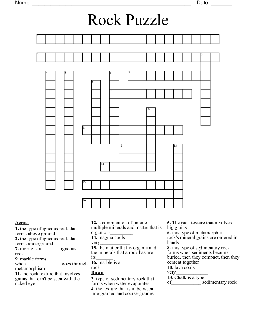 Rock Puzzle Crossword