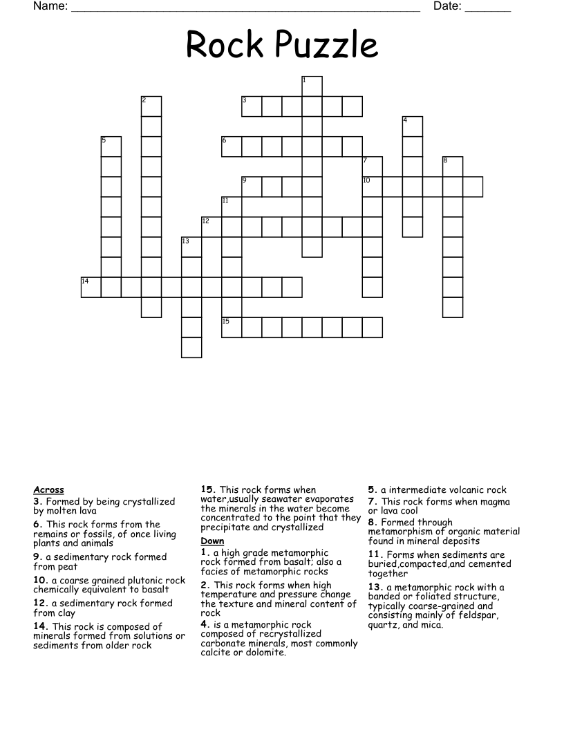 Rock Puzzle Crossword