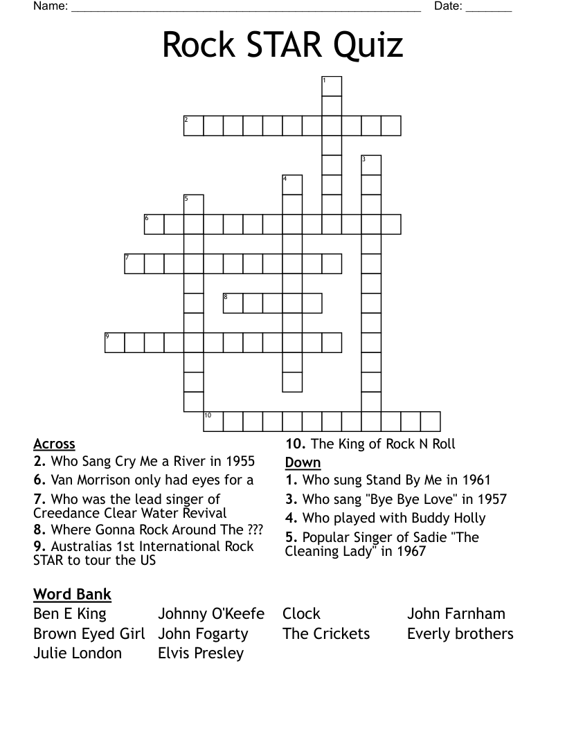 Rock STAR Quiz Crossword