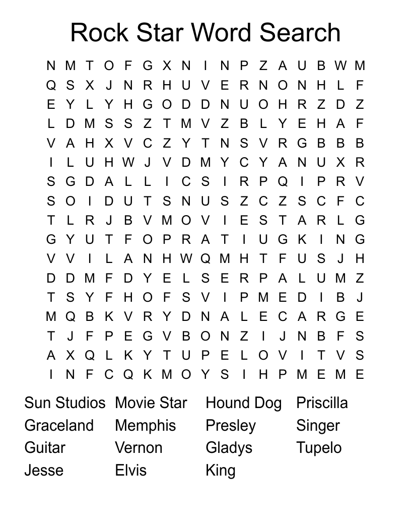 Rock Star Word Search