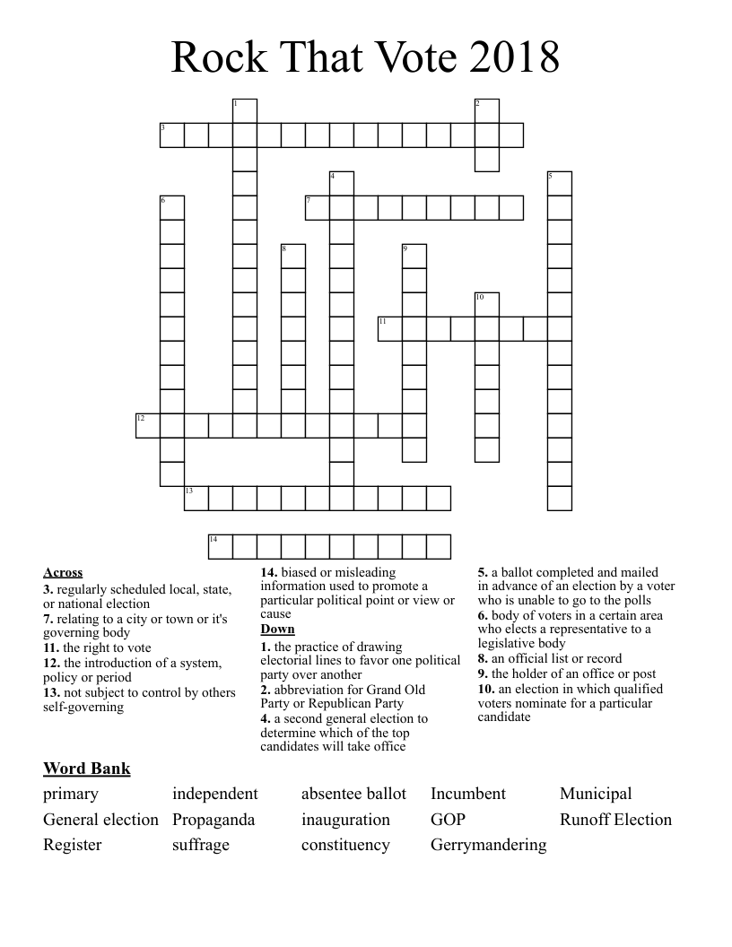 Rock That Vote 2018 Crossword