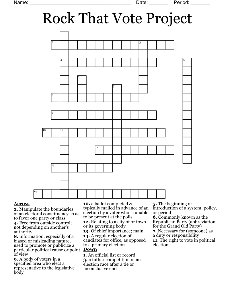 Rock That Vote Project Crossword