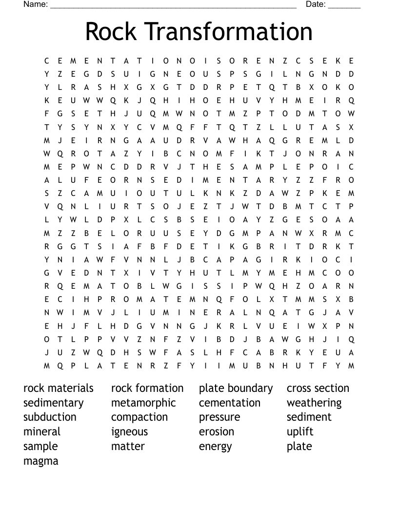 Rock Transformation Word Search