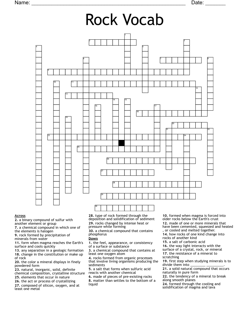 Rock Vocab Crossword