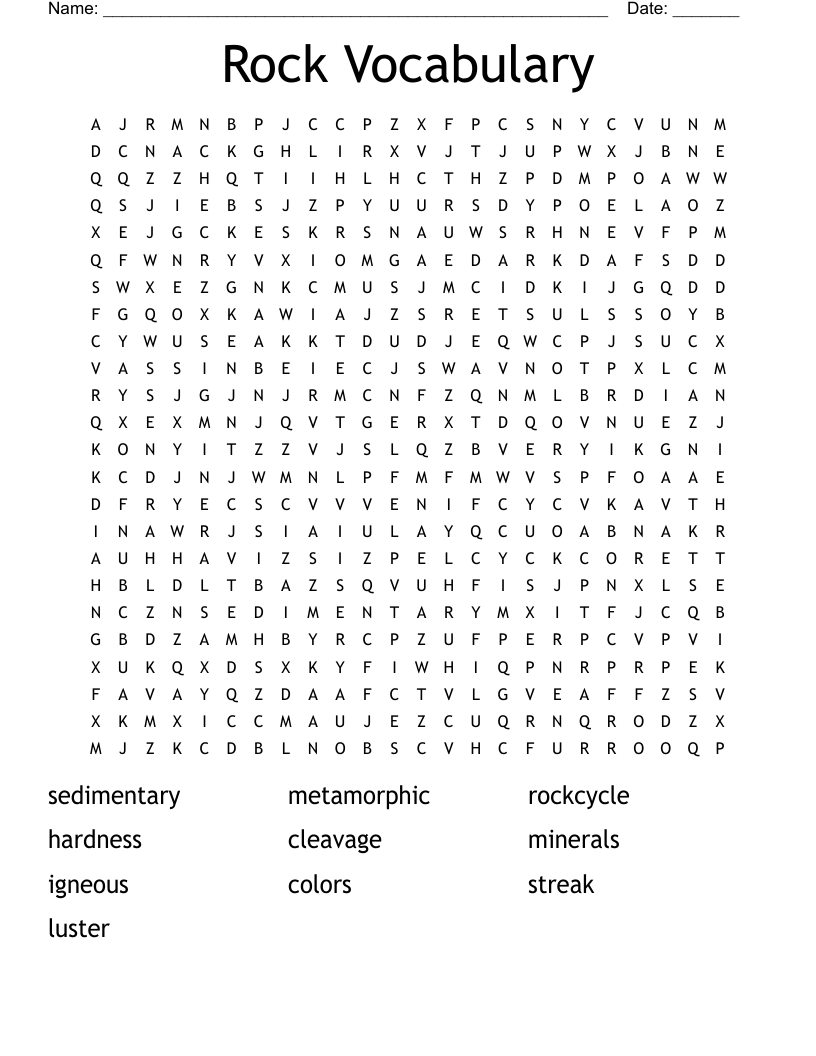 Rock Vocabulary Word Search