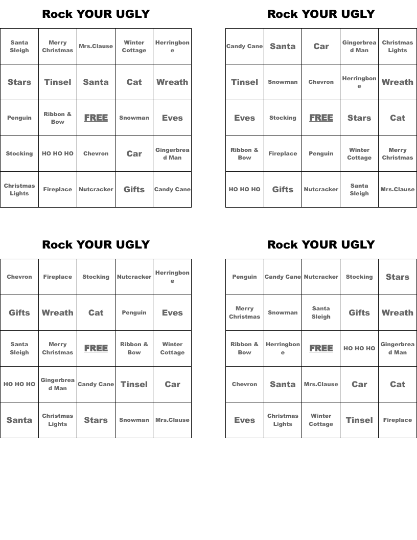Rock YOUR UGLY    Bingo Cards