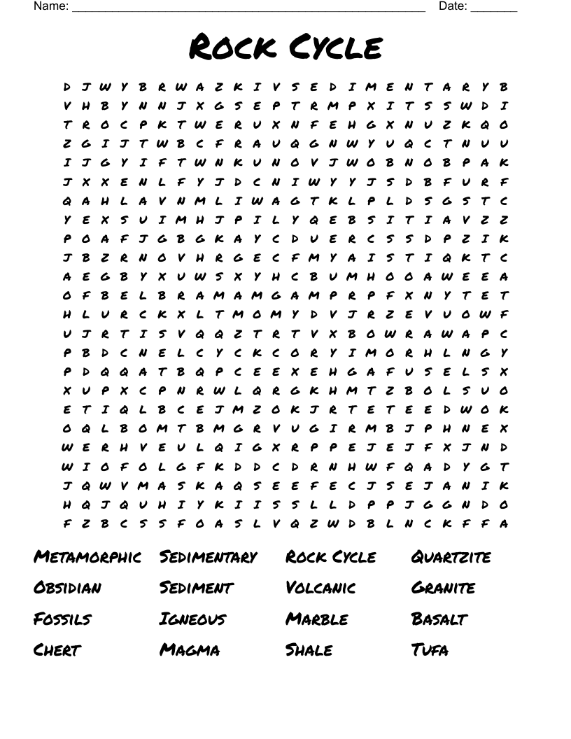 Rock  Cycle Word Search