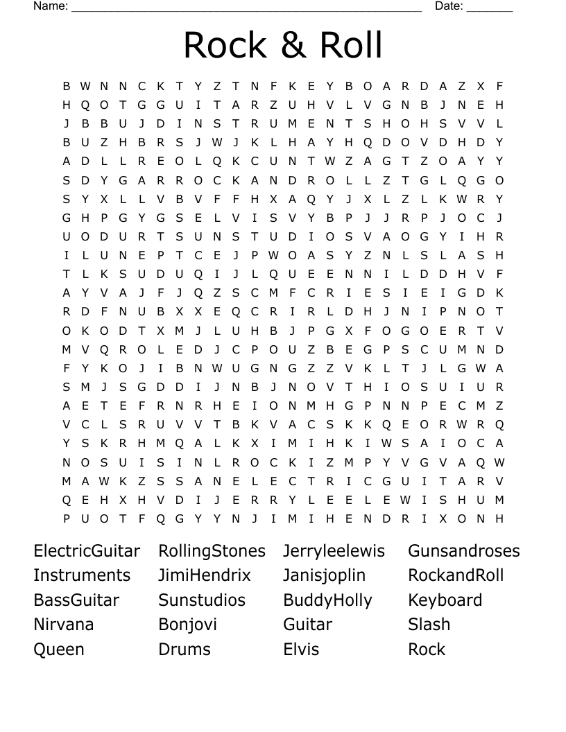 Rock & Roll Word Search