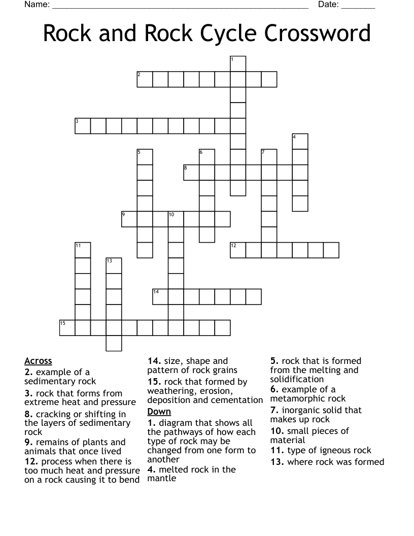 Rock and Rock Cycle Crossword