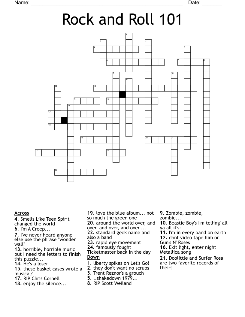 Rock and Roll 101 Crossword