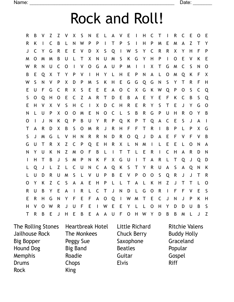 Rock and Roll! Word Search