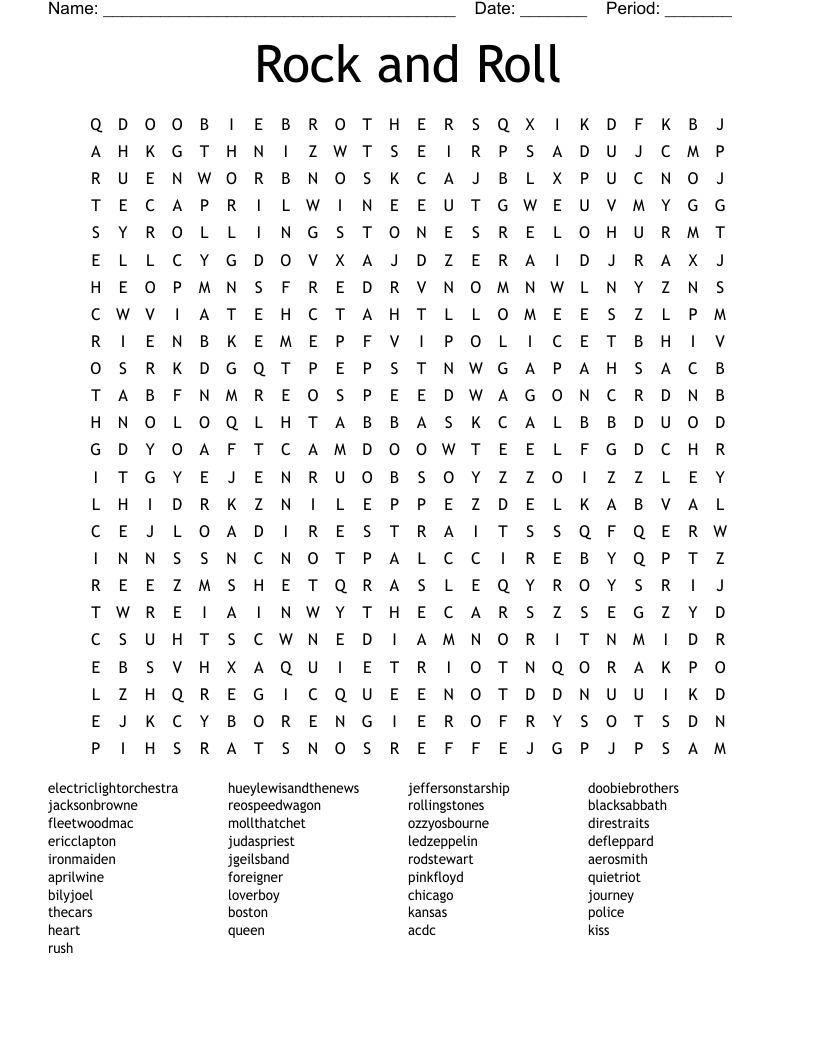 Rock and Roll Word Search