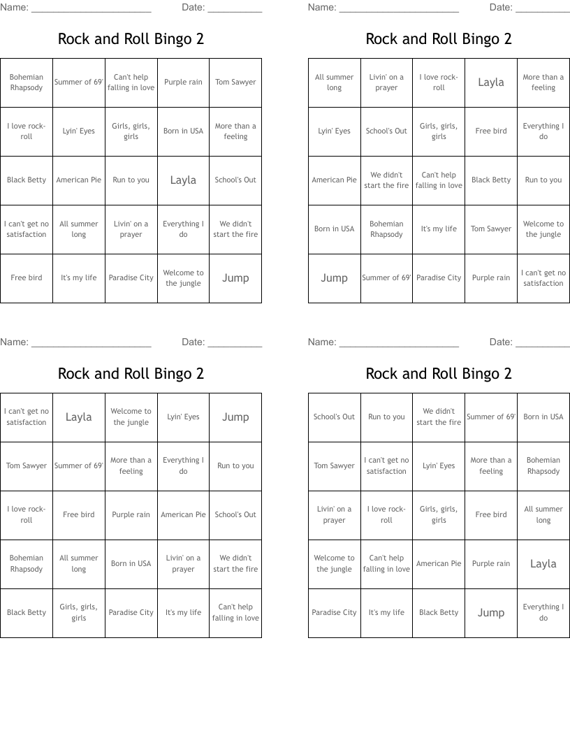 Rock and Roll Bingo 2