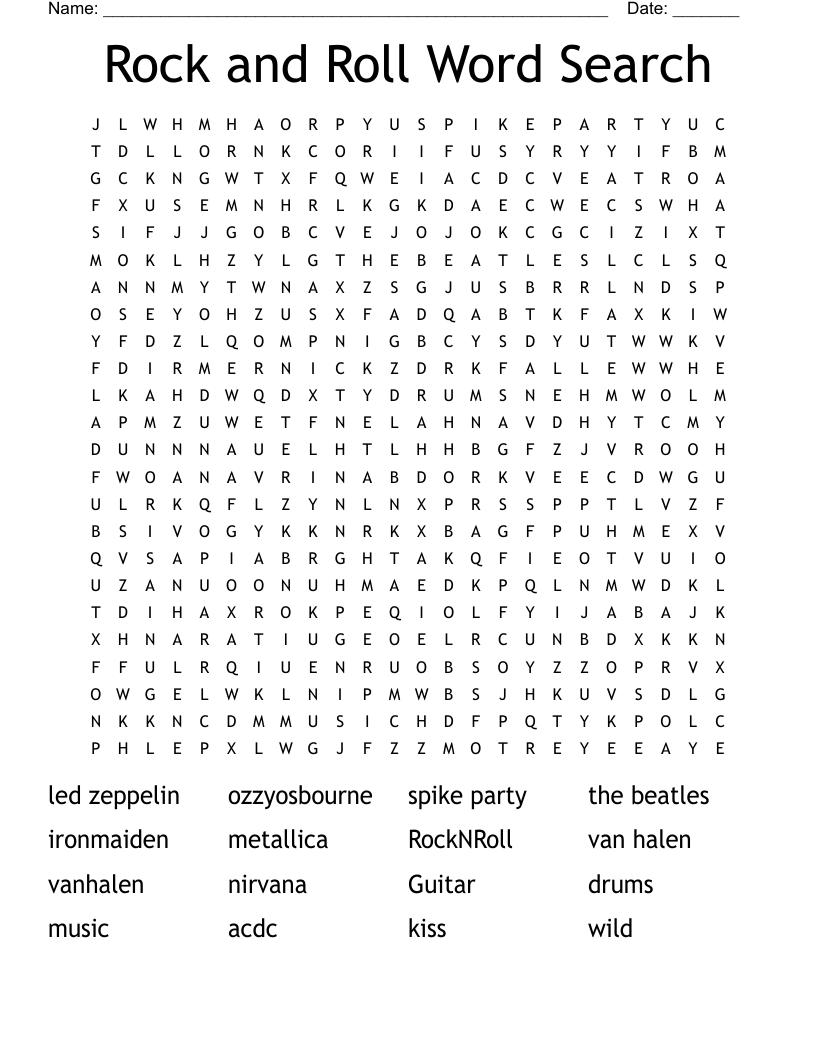 Rock and Roll Word Search