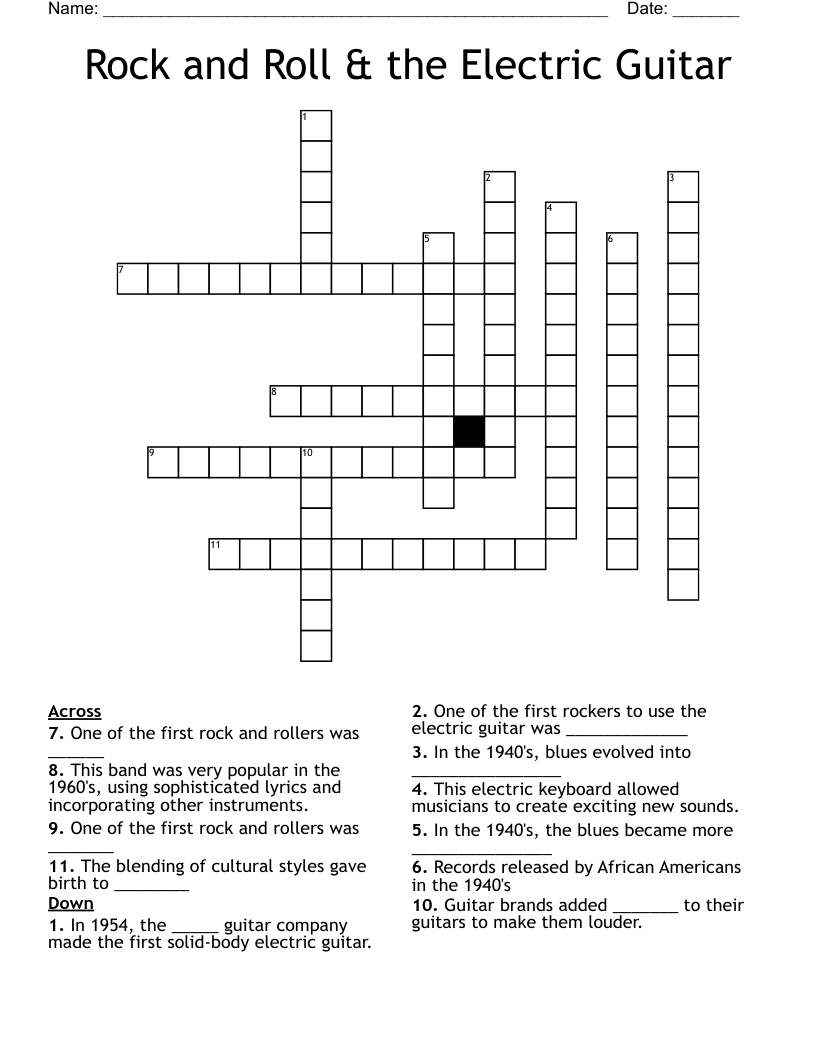 Rock and Roll & the Electric Guitar Crossword