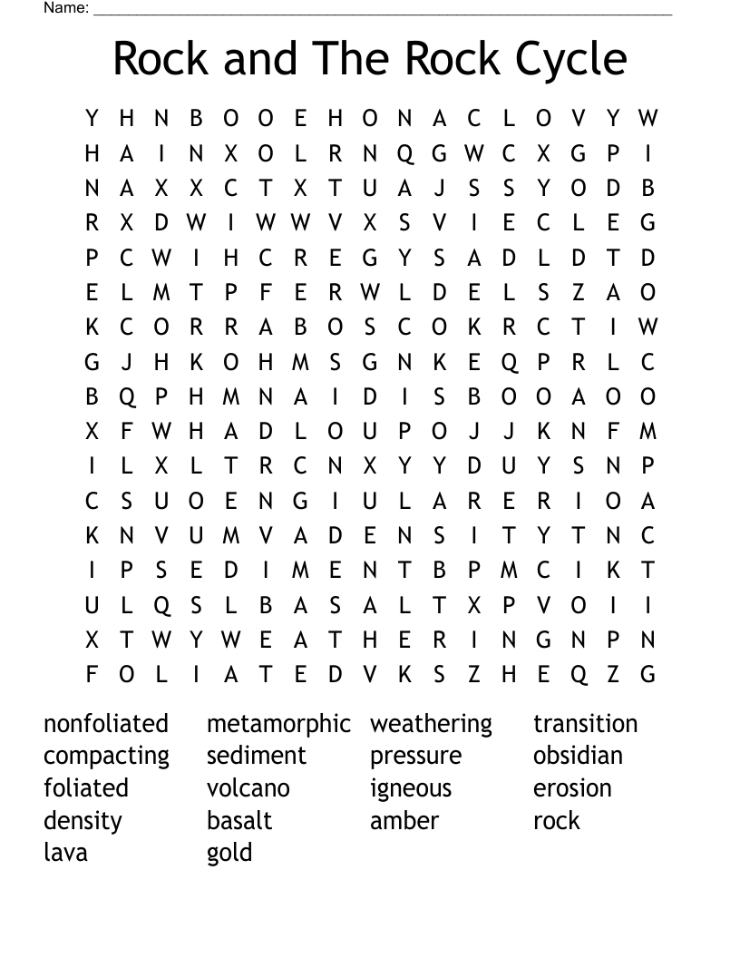 Rock and The Rock Cycle Word Search