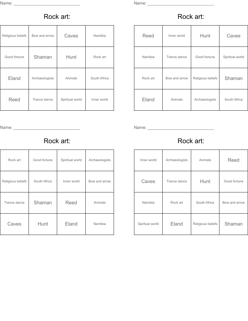 Rock art: Bingo Cards
