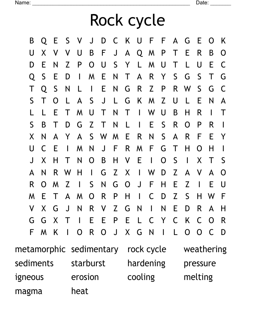 Rock cycle Word Search