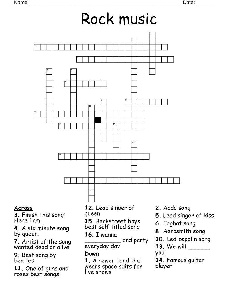 Rock music Crossword