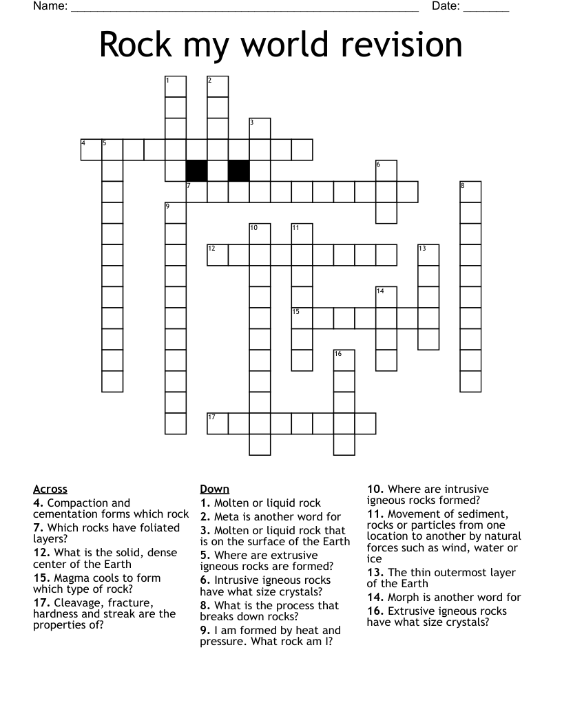 Rock my world revision Crossword