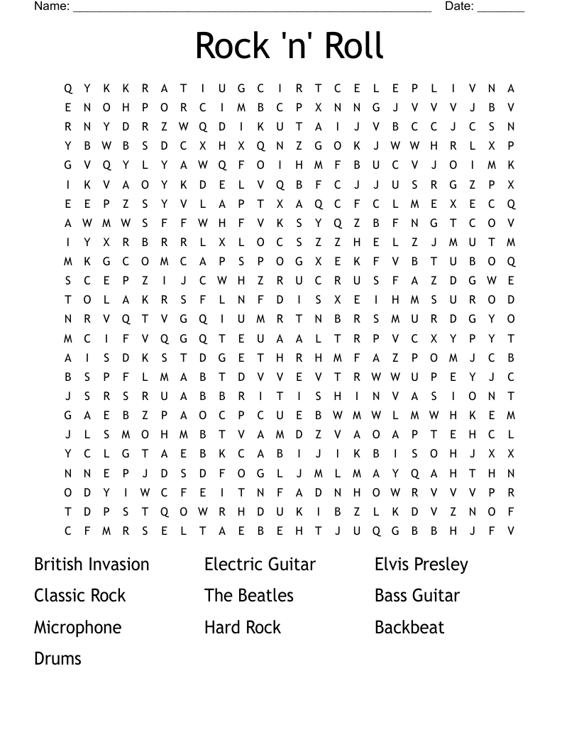 Rock 'n' Roll Word Search