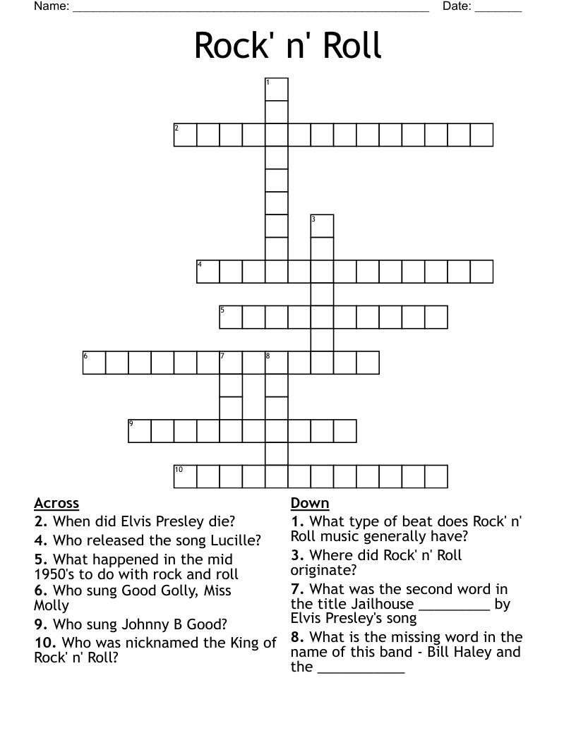 Rock' n' Roll Crossword