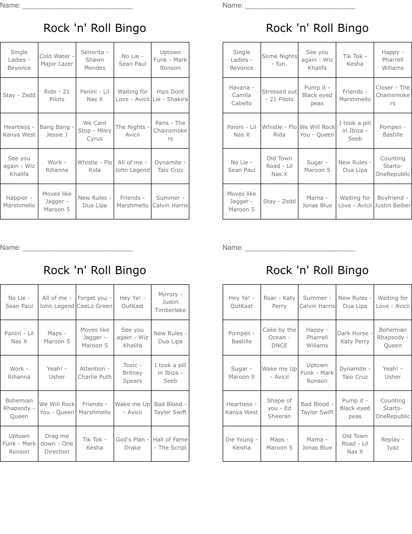 Rock 'n' Roll Bingo