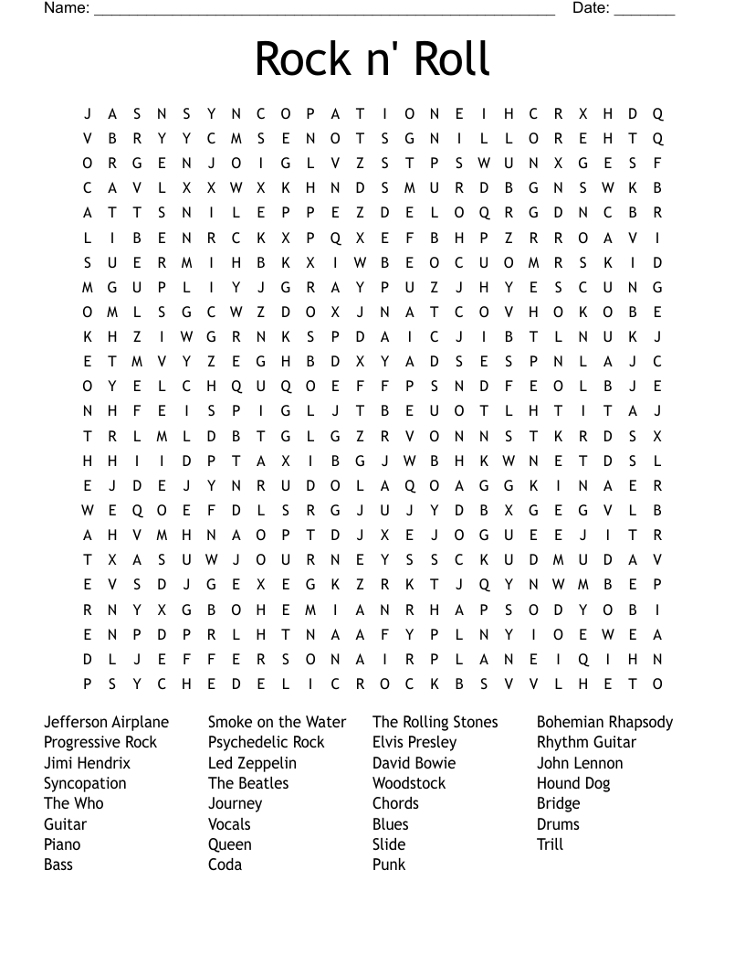 Rock n' Roll  Word Search