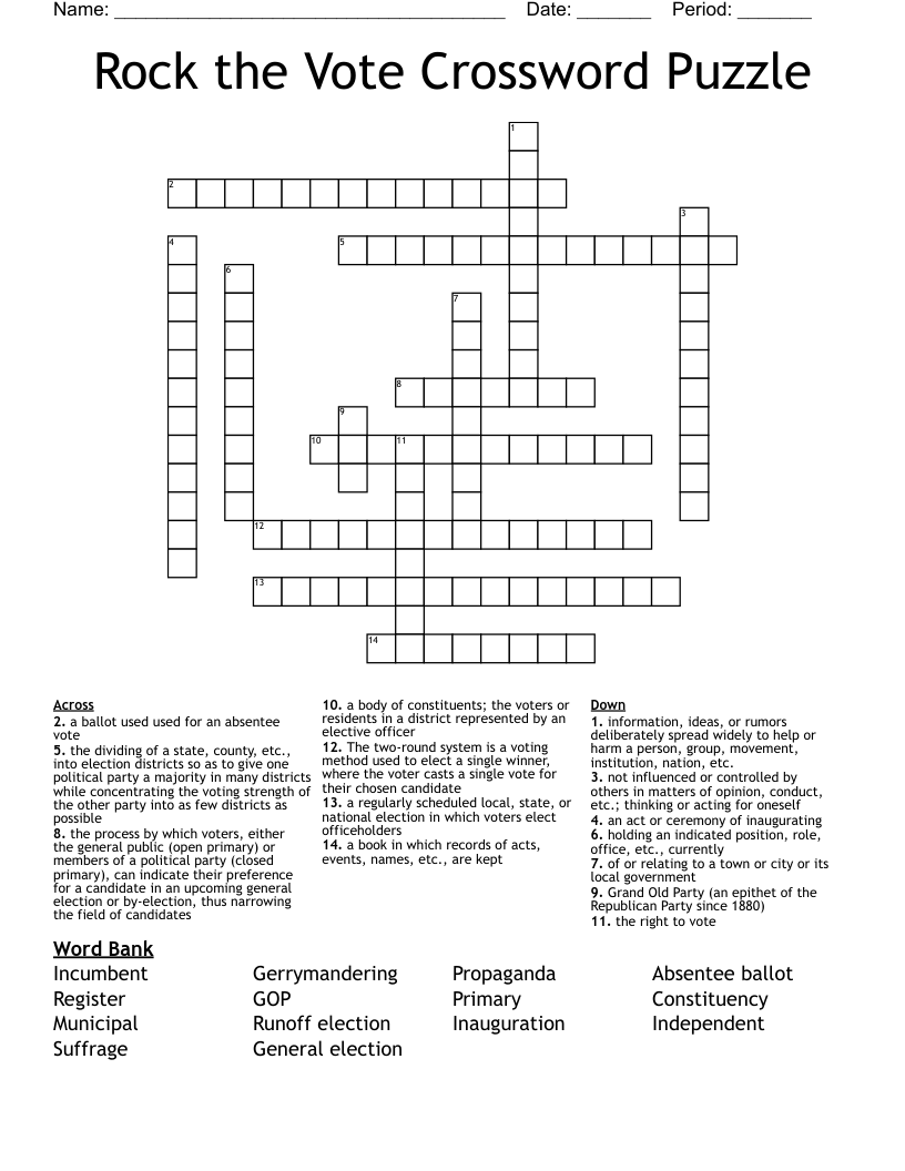 Rock the Vote Crossword Puzzle