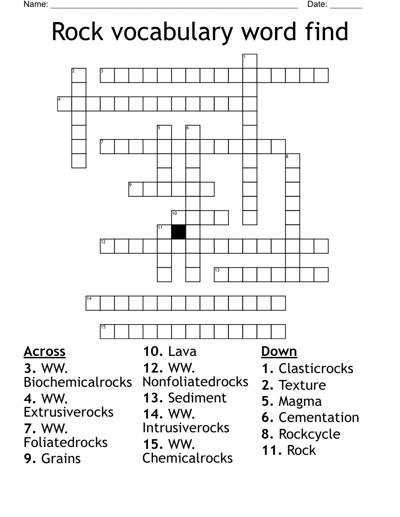 Rock vocabulary word find Crossword