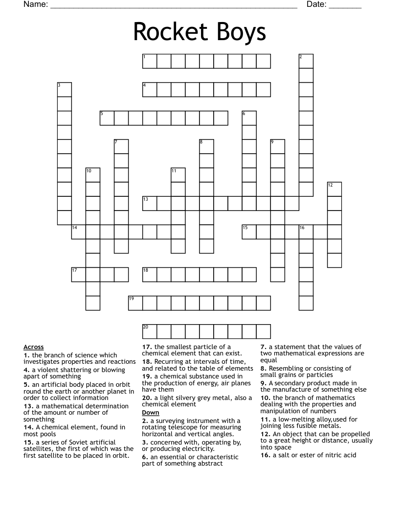 Rocket Boys Crossword